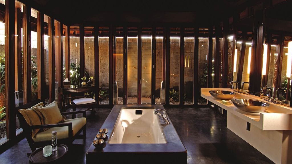 private bathroom with gold fixings Bulgari resort Bali