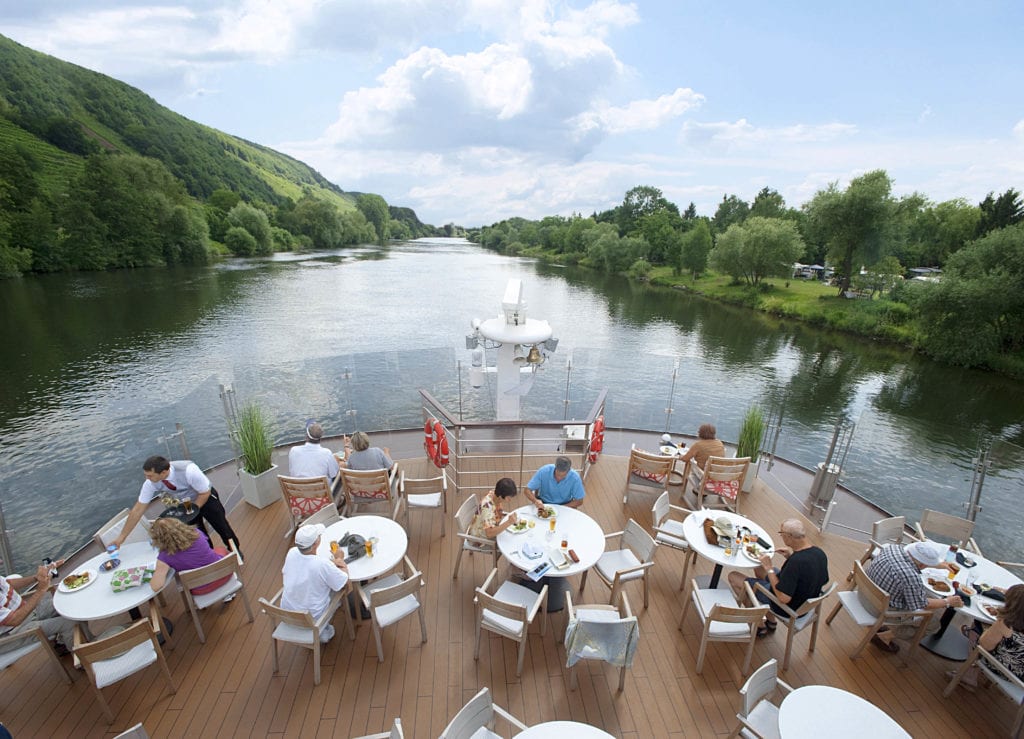 dining area overlooking the water on viking river cruises boat