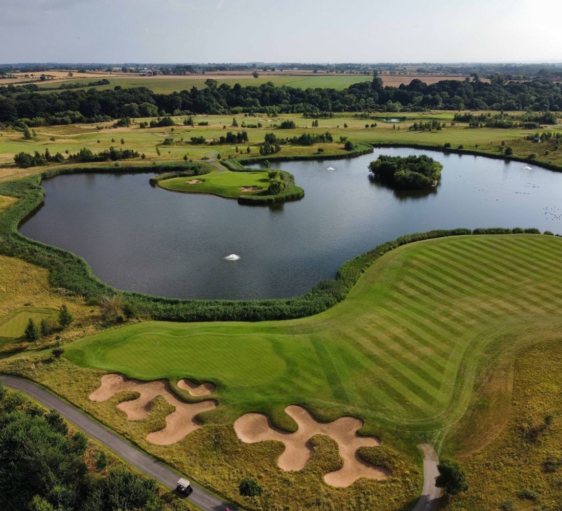 An aerial view of the golf course at Rockliffe Hall.