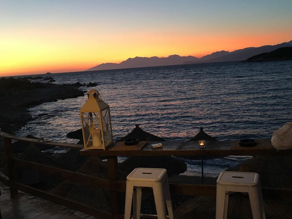 A sunset view from Sea Breeze on the Albanian Riviera.