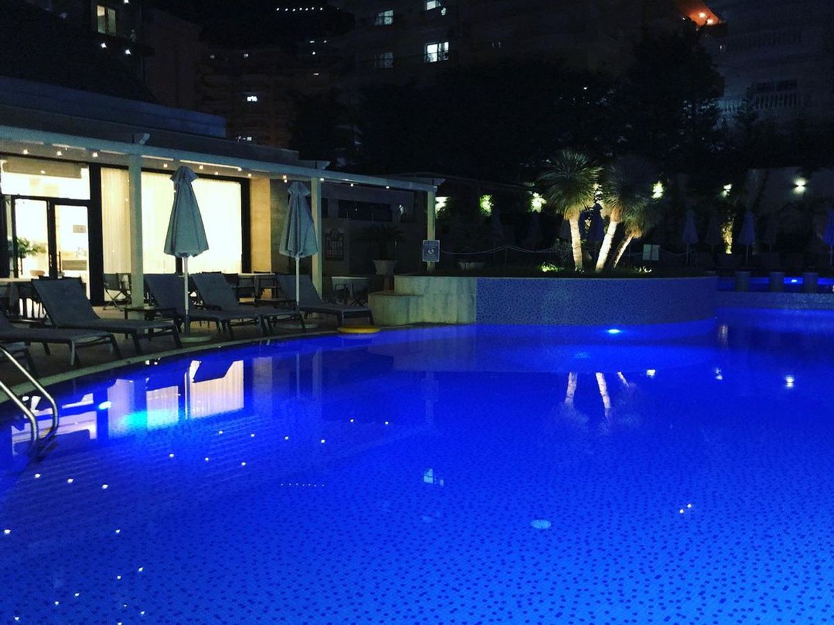 Hotel Butrinti's swimming pool on the Albanian Riviera. 