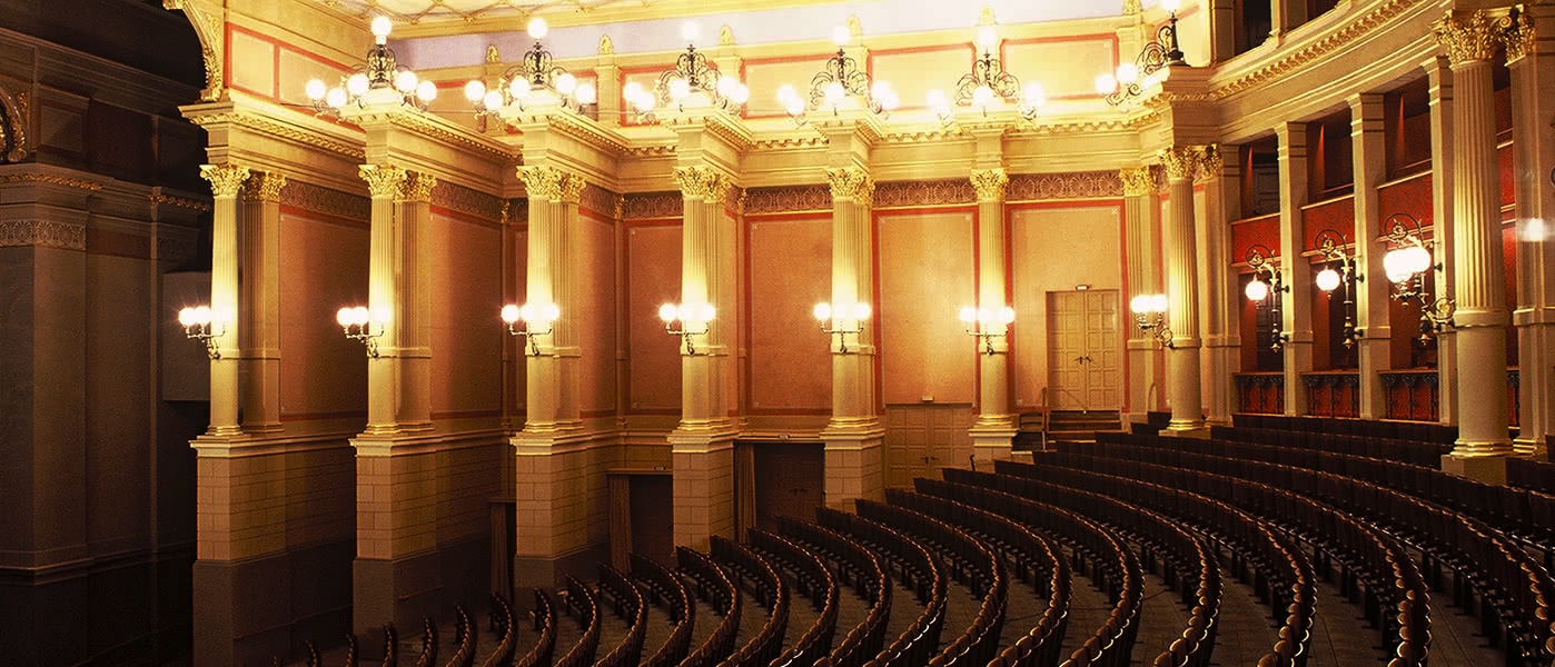 Inside the Bayreuth Theatre where opera performances occur 