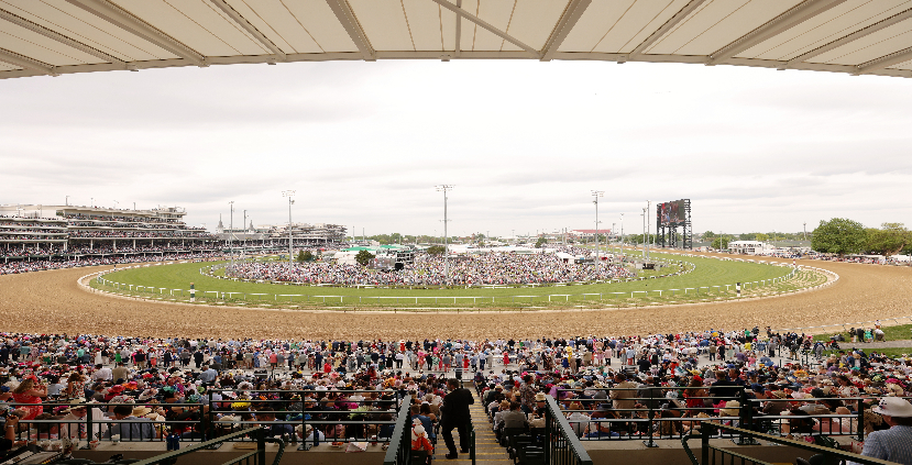 A panoramic view of the racetrack.