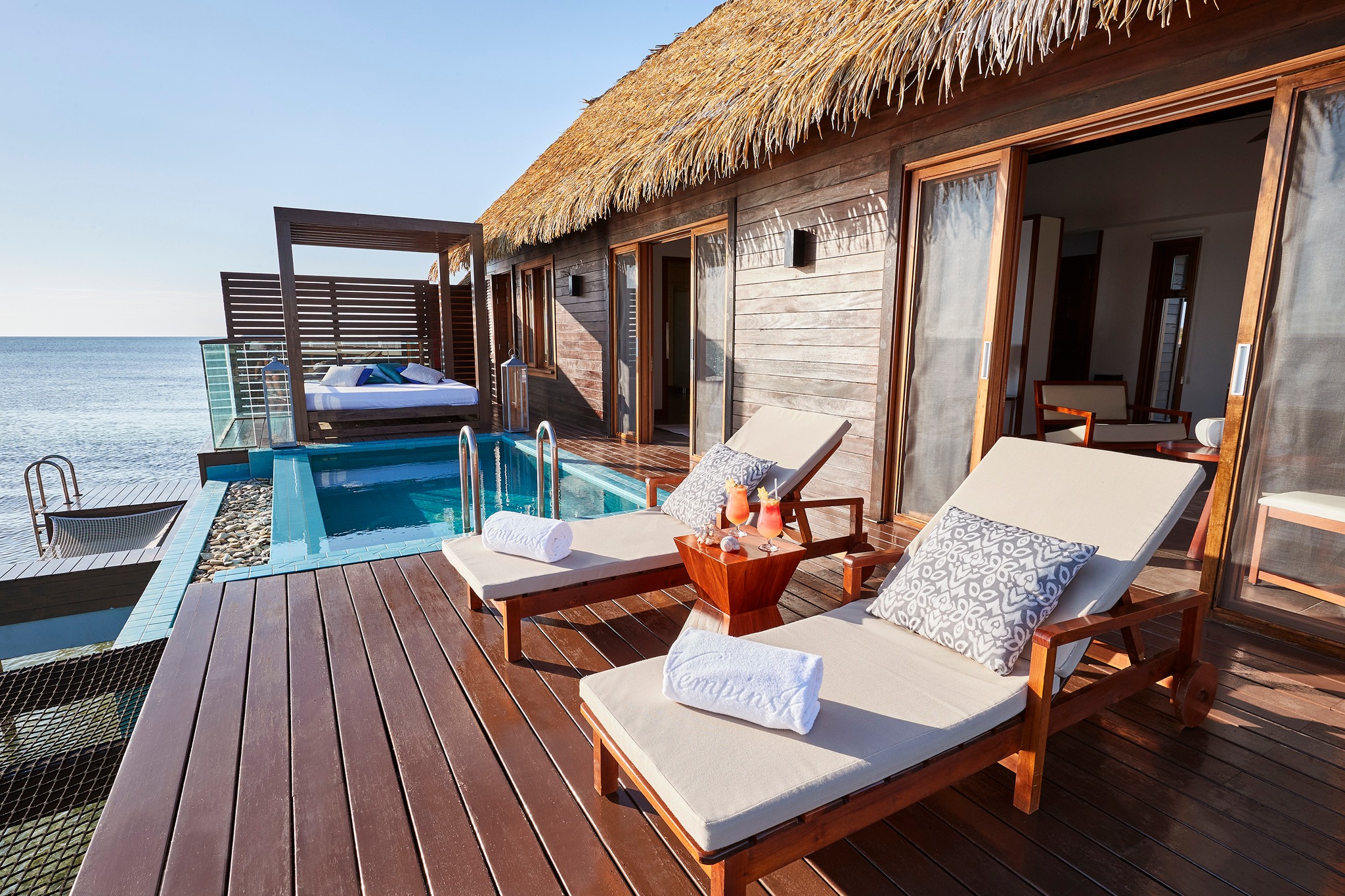 Exterior of an ocean water villa, where guests can gain an authentic cuban experience. 